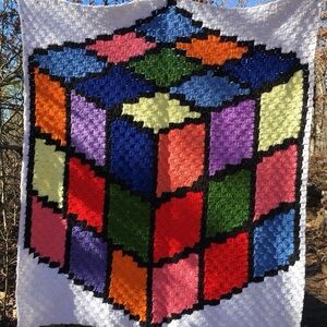 Handmade Rubik's Cube Crochet Blanket – 80s Retro Gamer Throw